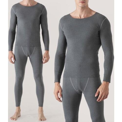 Men Autumn Winter Seamless Long Sleeve Warm T-shirt Pants Thermal Underwear Set