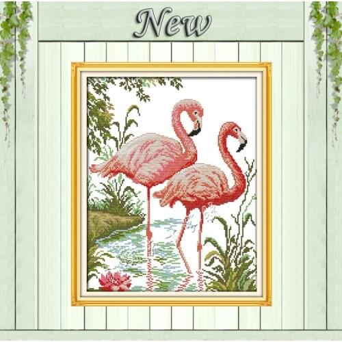 Two flamingos louts pond home decor paintings counted print on canvas DMC 11CT 14CT Cross Stitch kits embroidery needlework Sets