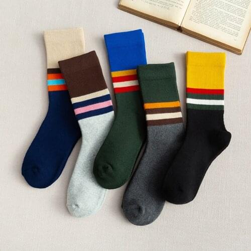 Peonfly New Cotton Sports Breathable Compression Long Socks Summer Winter Colour Stripe Harajuku Style Gifts for Men
