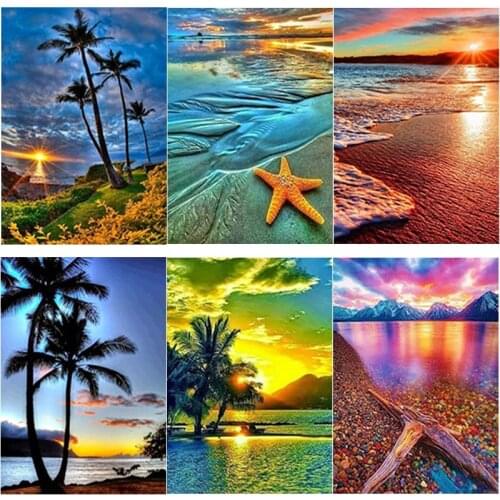 New DIY 5D Diamond Embroidery Scenery Diamond Painting Sea View Cross Stitch Sunset Full Square Round Drill Home Decor Art Gift