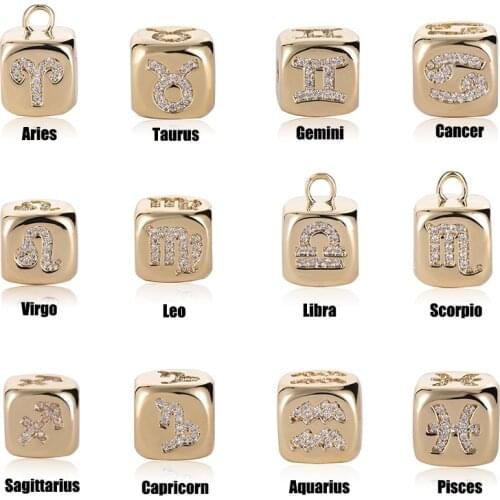Blucome Stainless Steel 12 Horoscope Zodiac Sign Gold Pendant Necklace Bead Women DIY Aries Leo 12 Constellations Jewelry Gifts