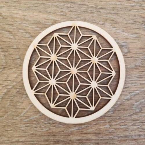 Flower of life engraved coaster,wood Sacred grid plate wooden Coaster,laser cut Christmas Spiritual coaster
