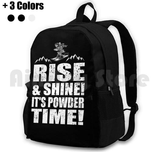 Skiers Skeleton Funny Saying Gift Idea Outdoor Hiking Backpack Waterproof Camping Travel Rise And Shine Its Powder Time