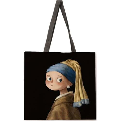 Outdoor shopping bag cartoon oil painting handbag lady leisure handbag lady shoulder bag fashion beach bag lady handbag