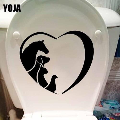 YOJA 24.9X21.2CM Animal Lover Love Heart Toilet Decal Dog Cat Wall Sticker Home Decor T5-0279