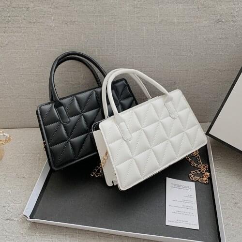 Women Fashion Plaid Pattern Elegent Chain Crossbody Handbag Vintage PU Leather Casual Solid Color Ladies Shoulder Messenger Bag