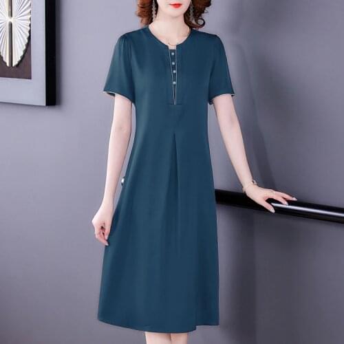 Summer Solid Mulberry Silk Casual Midi Dresses 2021 Vintage L-4XL Plus Size Beach Dress Women Elegant Slim Party Runway Vestidos