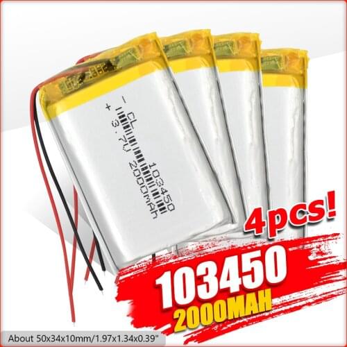1/2/4 High Capacity 103450 3.7 V Lithium Polymer Battery 2000 Mah Li-po Li-polymer MP5 GPS Bluetooth Speaker Cells Solar Lamp
