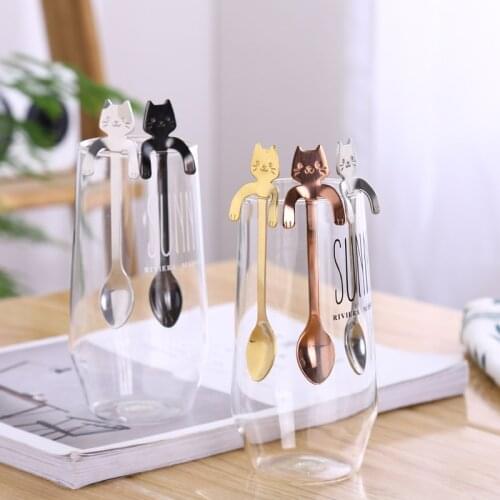 100 pcs stainless steel Cat coffee spoon dessertspoon Food grade ice spoon candy teaspoon Kitchen Supplies tableware LZ0833