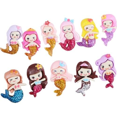 11-33Pcs Mermaid Princess Girl Flatback Planar Resin Flake Color DIY Craft Supplies Kid Headwear Hair Accessories Materials