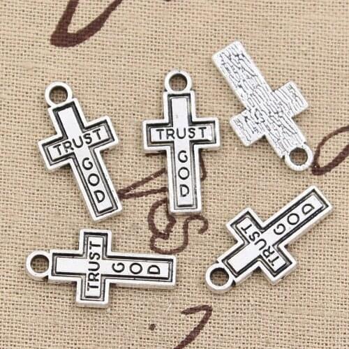 12pcs Charms Cross Trust God 24x13mm Antique Making Pendant fit,Vintage Tibetan Bronze Silver color,DIY Handmade Jewelry