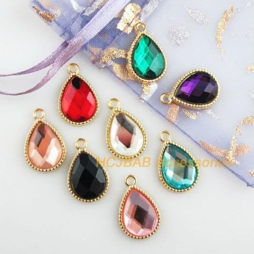 16 New Teardrop Charms Gold Color Retro Mixed Crystal Pendants 13x19.5mm