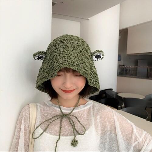 2021 new women Cute frog with straw hat Crochet Knitted Hat Costume Beanie Hats Women Gift Hip-hop Photography Prop Party Cap