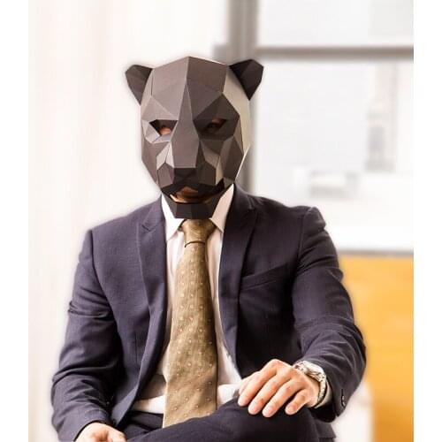 3D Paper Animal Jaguar Leopard Head Mask Headgear Halloween Cosplay Props Woman Men Party Role Play Dress Up DIY Craft Masks