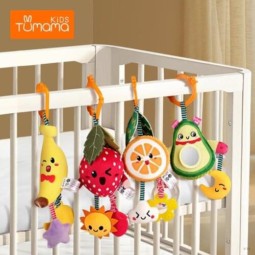 4pcs Fruit Wind Chimes Baby Rattle With Teether Rabbit Mother Hanging Bed Crib Carriage Stroller Pendant Comfort Plush Child Toy