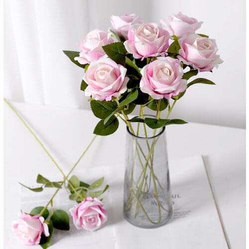 5pcs Artificial Flowers Silk Rose Long Branch Bouquet for Wedding Home Decoration Fake Flowers DIY Wreath Supplies Accessories