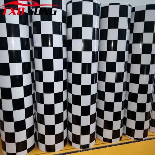 50cm*500cm Glossy Racing Sport Black White Checkered Flag Sticker Vinyl Film Adhesive Bike Motorcycle Decal Camo Car Wrap Foil