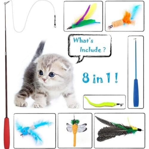 8PCS Feather Cat Toys For kitten Pets Interactive Telescopic Stick Tease Toys Pet Products