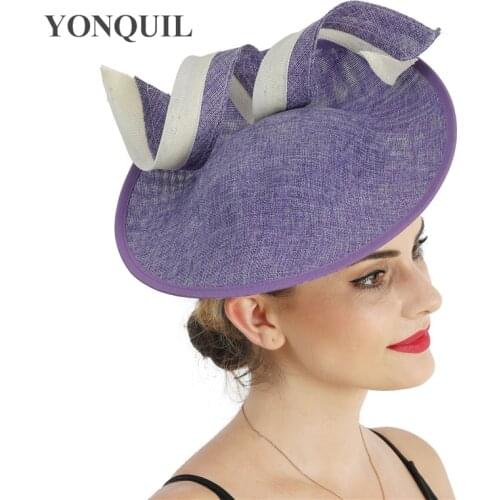 Elegant Big Purple Fascinator Hats Bride With Hoop Wedding Millinery CapTrims Cocktail And Race Hats Wedding Women Lady Headwear