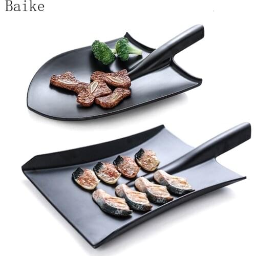 European Frosted Imitation Porcelain Plate Barbecue Black Dish Platter Bowl Cutter Board Dinnerware Creative Melamine Plates