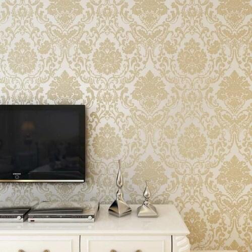 European Luxury Damascus Glitter 3D Embossed Flocking Non-Woven Wallpaper Living Room Bedroom TV Backdrop Wall Papers Home Decor
