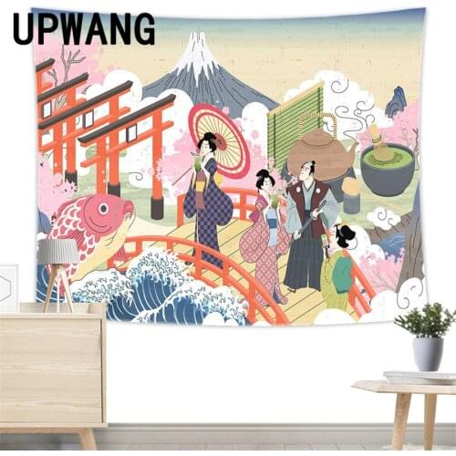 Japanese Style Tapestry Wall Hanging Sandy Beach Picnic Rug Camping Tent Sleeping Pad Home Decor Bedspread Sheet Wall Cloth