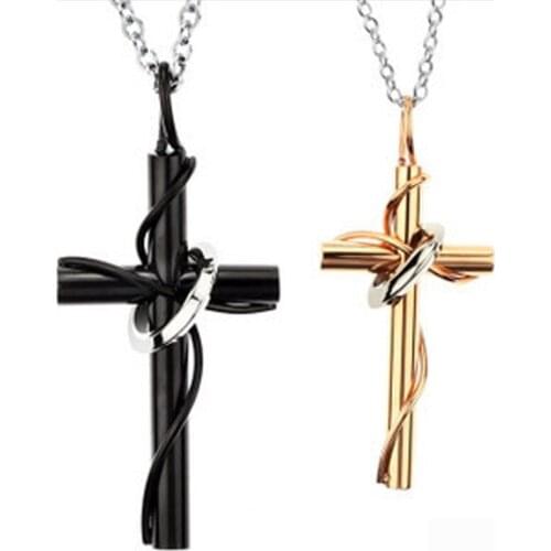 Hot Sale Cross With Round Black Color/ Gold Color / Rose Gold Color/ Silver Color Titanium Steel Necklaces For Lovers
