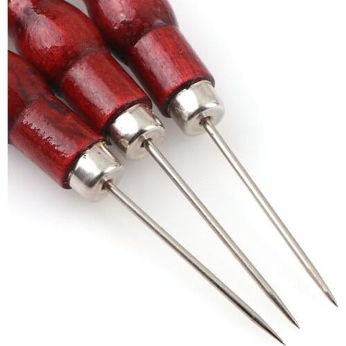2Pcs Red Color Leather Craft Tip Awl Hand Sewing Tool Leather Edge Slicker Kit Awl Hole Puncher Positioning Drill Tools