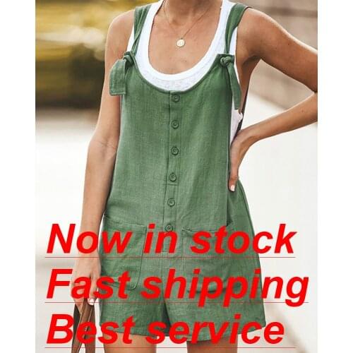 Womens Jumpsuit Summer Bib Pants Shorts Casual Loose Sleeveless Rompers Jumpsuit Suspenders Overalls