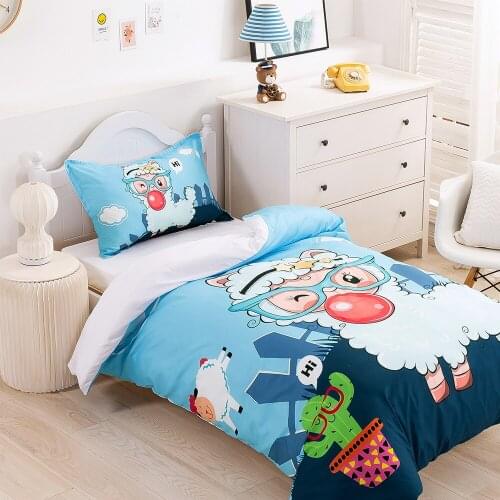 Cartoon Cute Sheep Picture of Bedding Set Printing Pillowcase Quilt Cover Single Size Home Textile Decoration Childrens Room