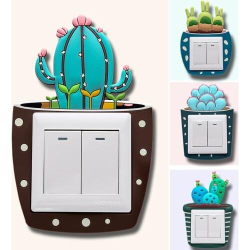 Creative cartoon cactus switch stickers home living room bedroom washable soft glue luminous switch stickers