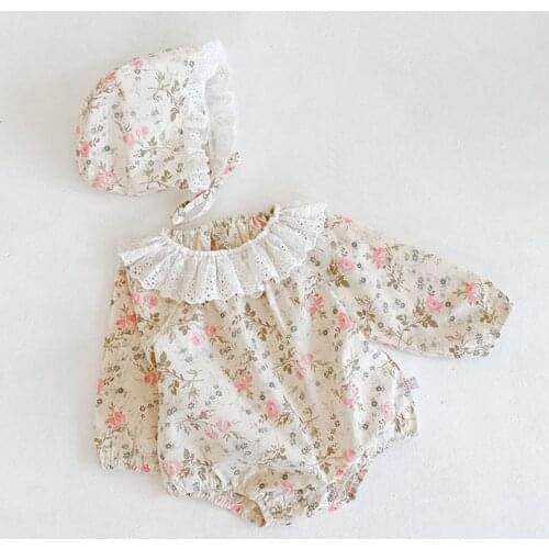 Melario Infant Baby Rompers Baby Girls Floral Long Sleeve Clothes Rompers And Hat Spring Autumn Baby Girls Rompers 0-3Yrs