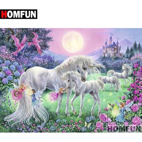 HOMFUN Square/Round Drill 5D DIY Diamond Painting "Unicorn Castle" Embroidery Cross Stitch Full Rhinestone Decor A07161