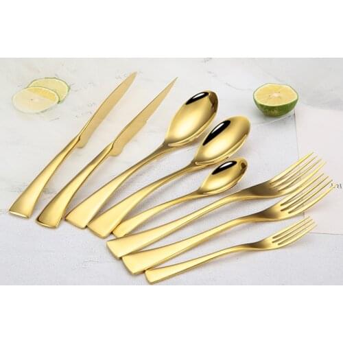 Cutlery set 18/10 Stainless Steel Gold Flatware Set Dinnerware Steak Knife Fork Spoon Teaspoon Set 8 pcs/6 pcs Food Tableware