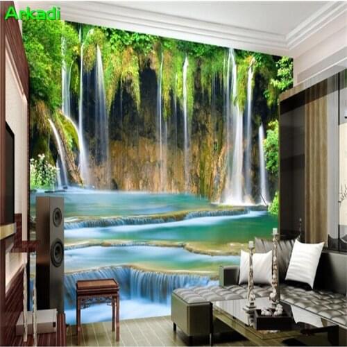 Nature Landscape Waterfall Background Wall Paper Simple Modern Living Room TV Wallpaper 3d Three-dimensional Warm Bedroom Mural
