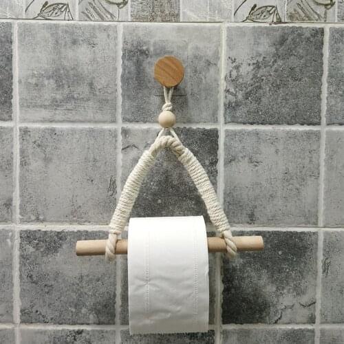 Nordic Wall-mounted Wooden Tissue Holder Bedroom Living Room Toilet Decoration Hand-woven Decoration Bathroom Tissue Holder