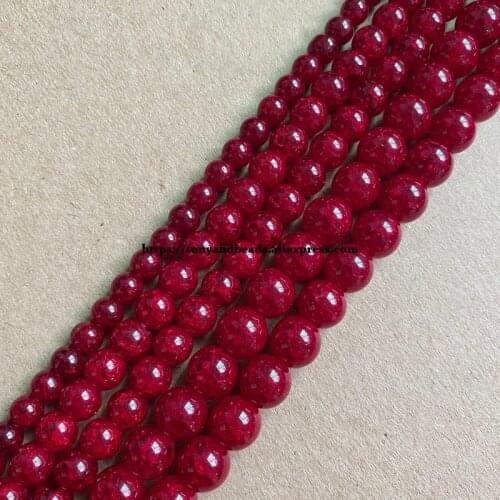 Natural Stone Garnet Color Dyed Snow Cracked Crystal Round Loose Beads 15" 4 6 8 10 12MM Pick Size For Jewelry Making DIY