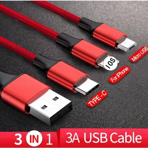 New 3 in 1 Fast Charging Data Cable 3A is Suitable For Android Huawei Apple Charging Cable Mobile Phone Charging Cable