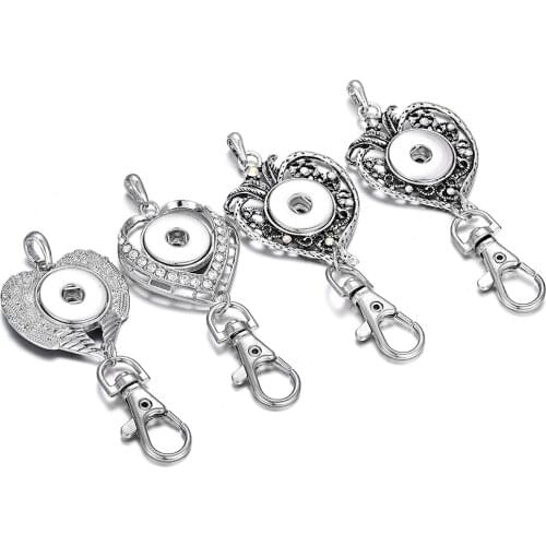 New Snap Jewelry Rhinestone Metal Love Heart 18mm Snap Button Key Chain Keyrings for Men Women Button Jewelry Christmas Gift