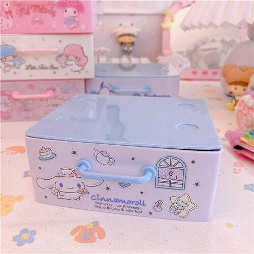 New Cartoon Pink Jewelry Box Plastic Desktop Drawer Container Creative Cosmetic Lipstick Organizer Storage Case