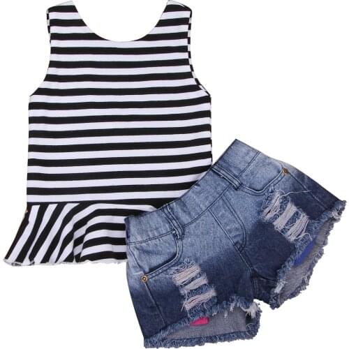 Toddler Baby Kids Girls Outfits Summer Stripe Tops Pants Sleeveless Clothes Size 1-4T