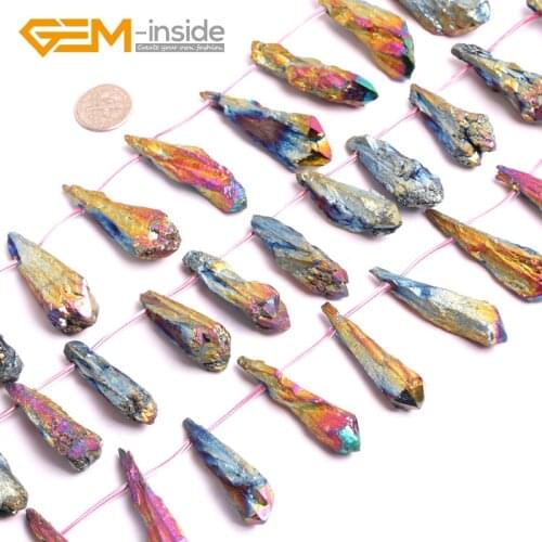 6X37mm-6X44mm Stick Point Metallic Titanium Coated Dyed From Natural Raw Amethysts Quartzs Jewelry Making Beads 15" Strand