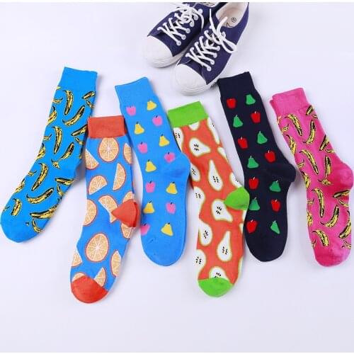 PEONFLY Homme Fashion Fruit Pineapple Cherry Mens Socks European USA Hip Hop Street Crew Meias Funny Socks