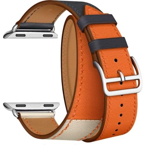 For Apple Watch Series 4 Strap Genuine Leather Double Tour Watch Band For Apple Series 1 2 3 iWatch Watch Bracelet 40mm 44mm