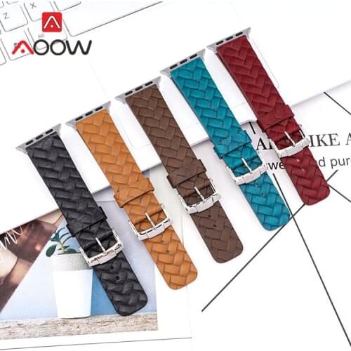 Genuine Leather Strap for Apple Watch iwatch 6 5 4 3 2 SE 38mm 42mm 40mm 44mm Men Women Braided Pattern Replace Bracelet Band