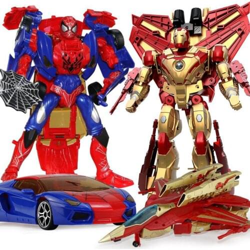 The Avengers Spiderman Captain America Iron Man Transformation Robot Toys Pvc Action Figure Deformation Car Plane Model Kids Toy