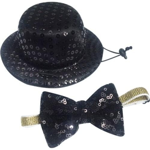 Dog Hat With Sequins And A Bow Tie Non Woven Fabric Cute Puppy Kitten for Party Dressing Up