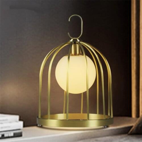 Nordic Golden Luxury Bird Cage Table Lamps Livingroom Sofa Bedroom Table Lights Modern Minimalist glass Desk Decorated Lighting