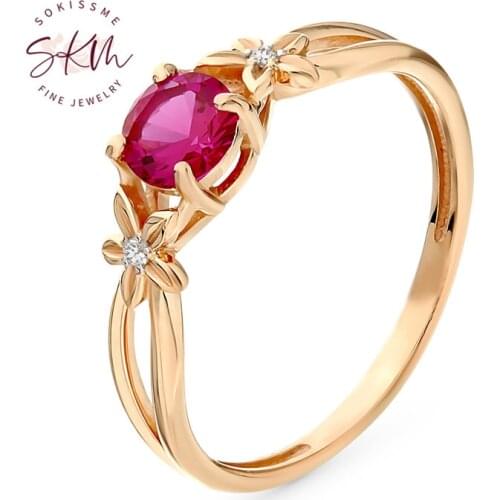 SKM Ruby Rings 14k 18k rings for women flower rings Engagement rings designer Anniversary Luxury Fine Jewelry