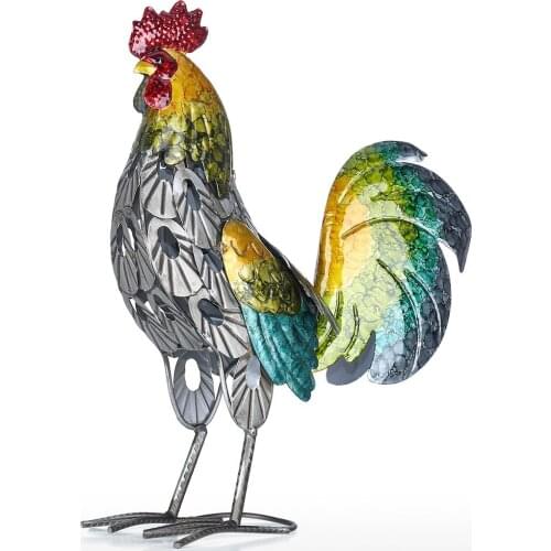 Tooarts Rooster Sculpture Modern Iron Ornament Art Home Decoration Handicraft Shelf and Desk Decoration Vibrant Colors Sculpture